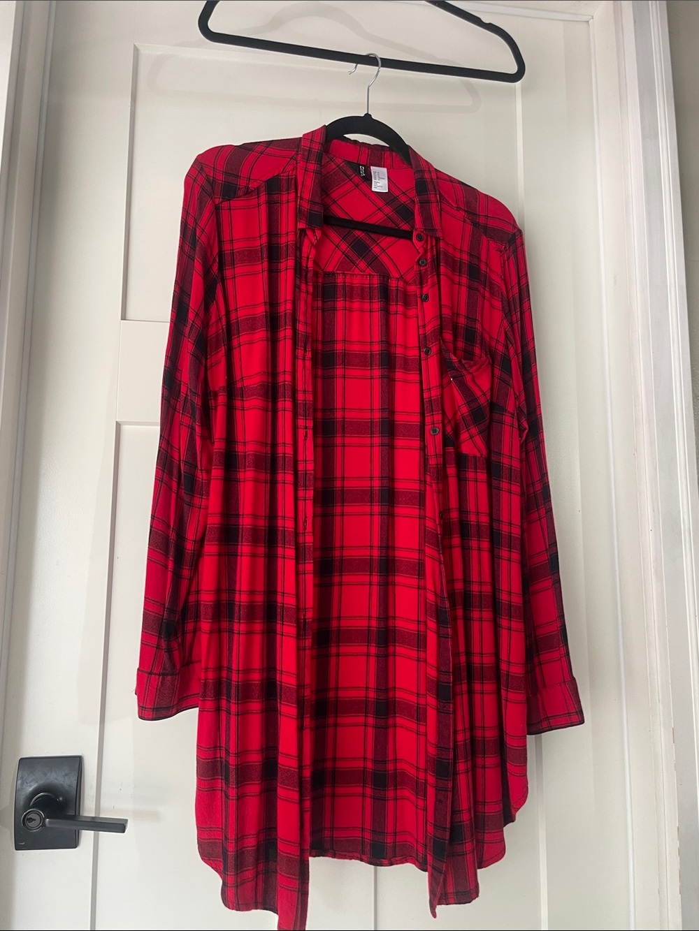 Divided Red and Black Plaid Button-Down Tunic